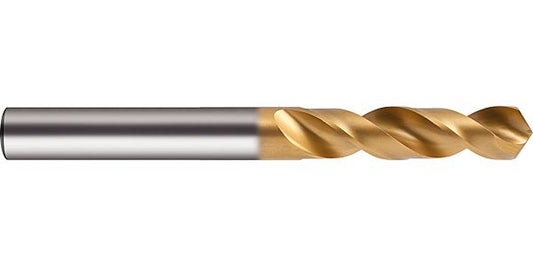 Gühring Spiralbohrer 3xD TiN beschichtet mit goldfarbener Beschichtung und Metallstift für präzises Bohren